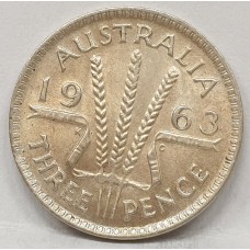 AUSTRALIA 1963 . THREEPENCE . CHOICE UNCIRCULATED